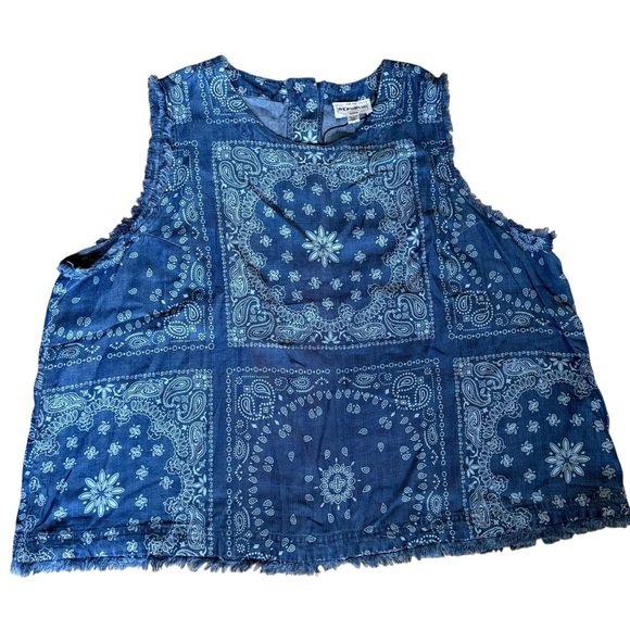 For The Republic Womens Sleeveless Too Raw Hem Button Down Back Denim Look 3X - Picture 3 of 11